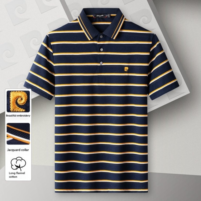 Pierre Cardin Men's Yellow Striped Cotton-Poly Stretch Polo P73113071A30